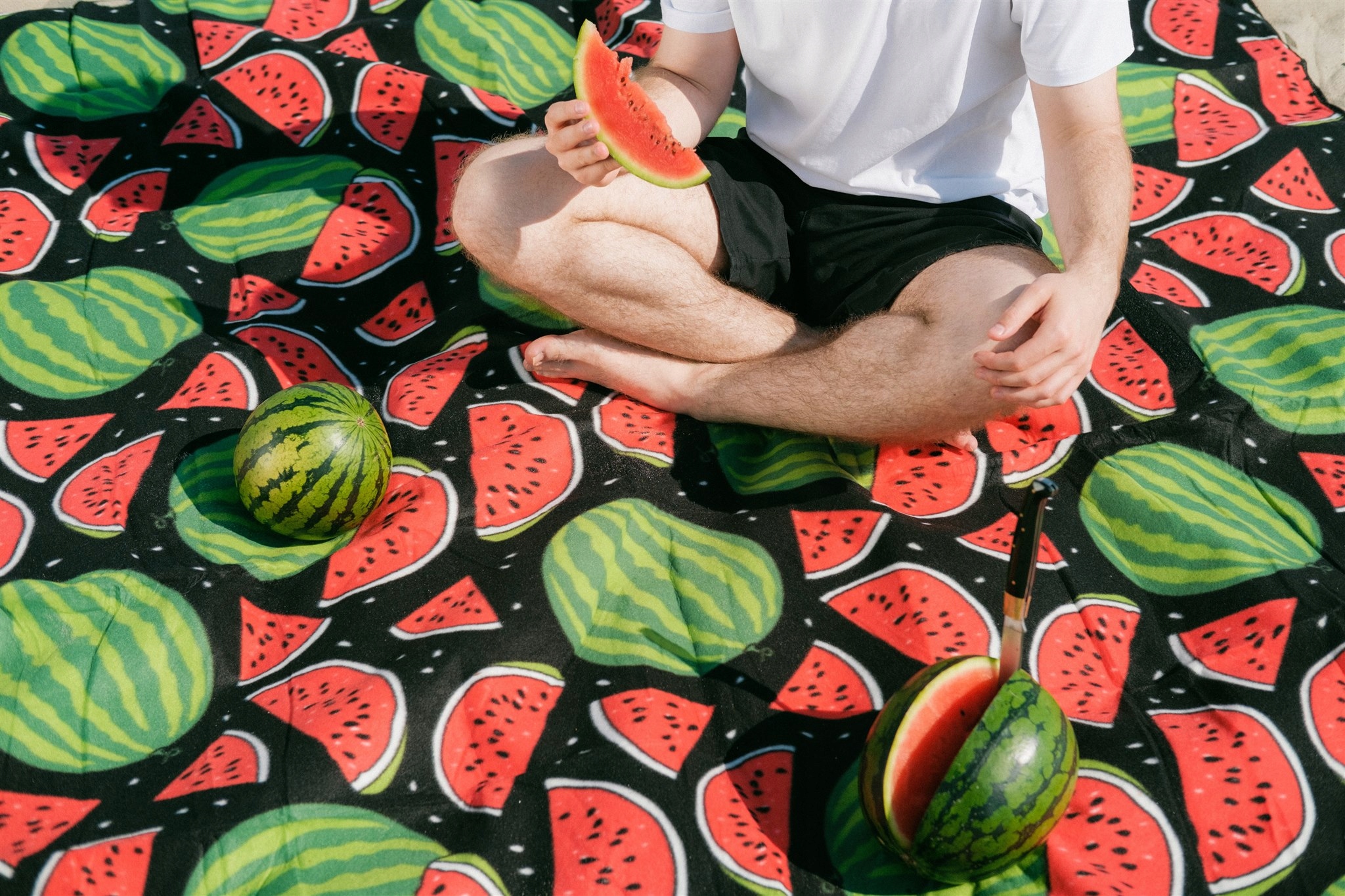 Pikniková deka čierna s melónmi 200x200 B